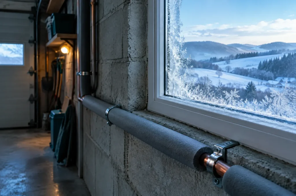 Heizöl bei Frost: gedämmte Ölleitung in einer unbeheizten Garage im Winter