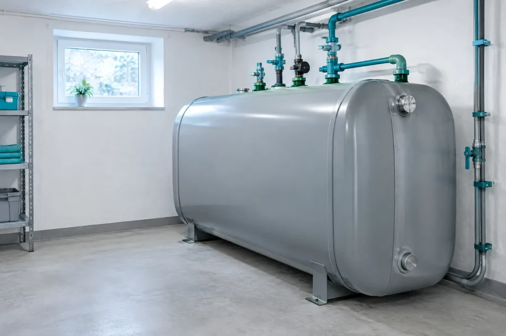 Heizöl Haltbarkeit: sauberer, kühler und trockener Tankraum mit Heizöltank
