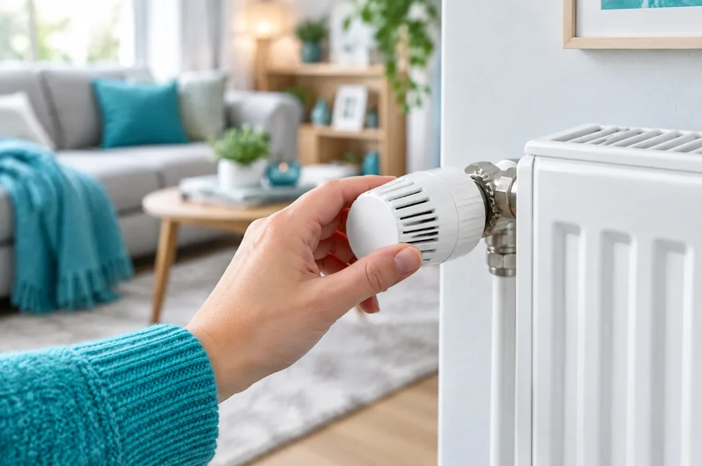 Heizöl sparen: Thermostatventil am Heizkörper wird heruntergeregelt